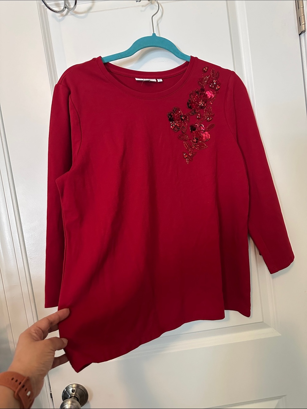 Chico's Scarlet Ponte Tunic with Floral Sequin Accent - Picture 5 of 12